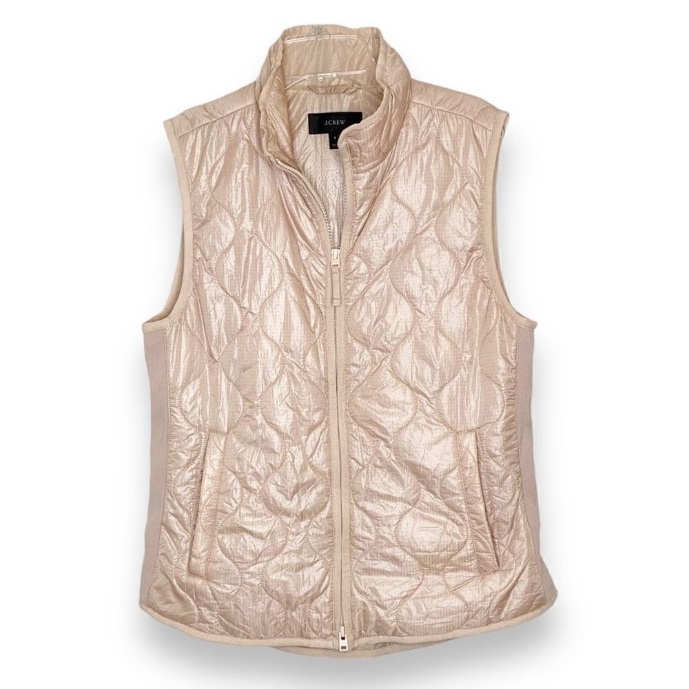 J. Crew Vest S Quilted Primaloft Pale Pink Full Zip Up Mock Neck Women’s Size S